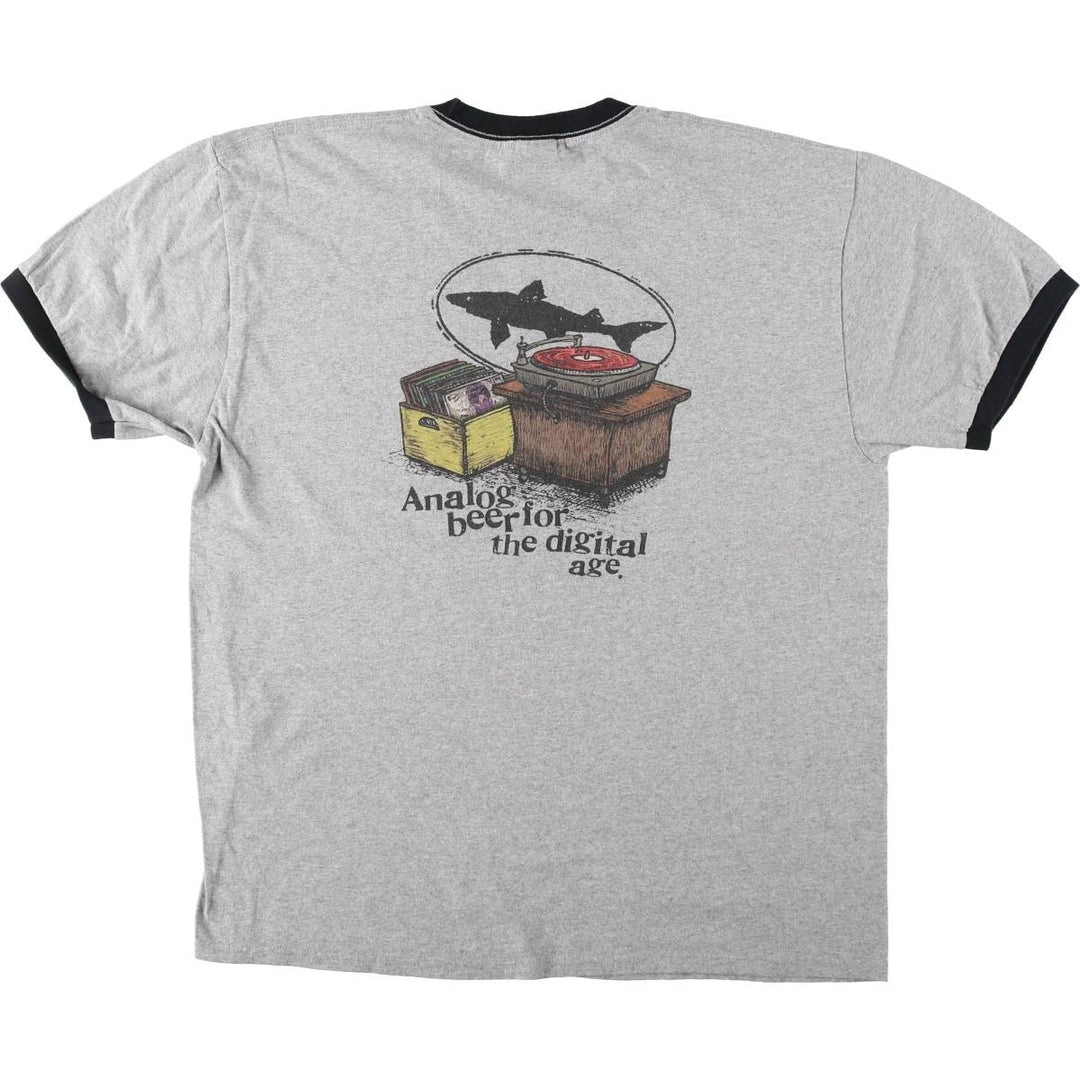PORT and COMPANY DOGFISH HEAD BREWERY Fish Print Advertising Ringer T-Shirt (Men's XL equivalent) cotton gray type Vintage Second Hand