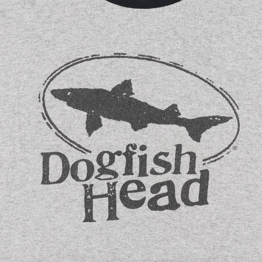 PORT and COMPANY DOGFISH HEAD BREWERY Fish Print Advertising Ringer T-Shirt (Men's XL equivalent) cotton gray type Vintage Second Hand