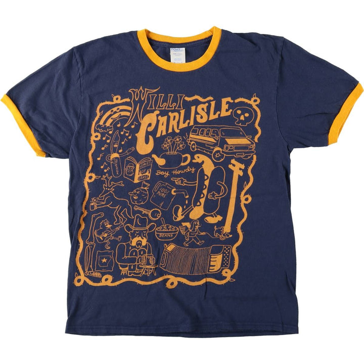 PORT and COMPANY WILLI CARLISLE Band Ringer T-Shirt, Men's Size M (approx.) cotton navy blue type Vintage Second Hand