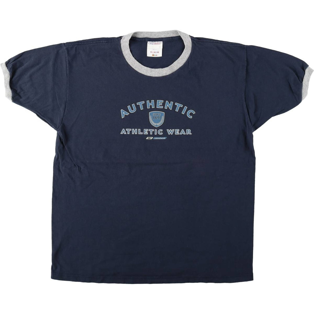 Reebok Ringer T-Shirt, Made in USA, Men's Size L (approx.) cotton navy blue type Vintage Second Hand