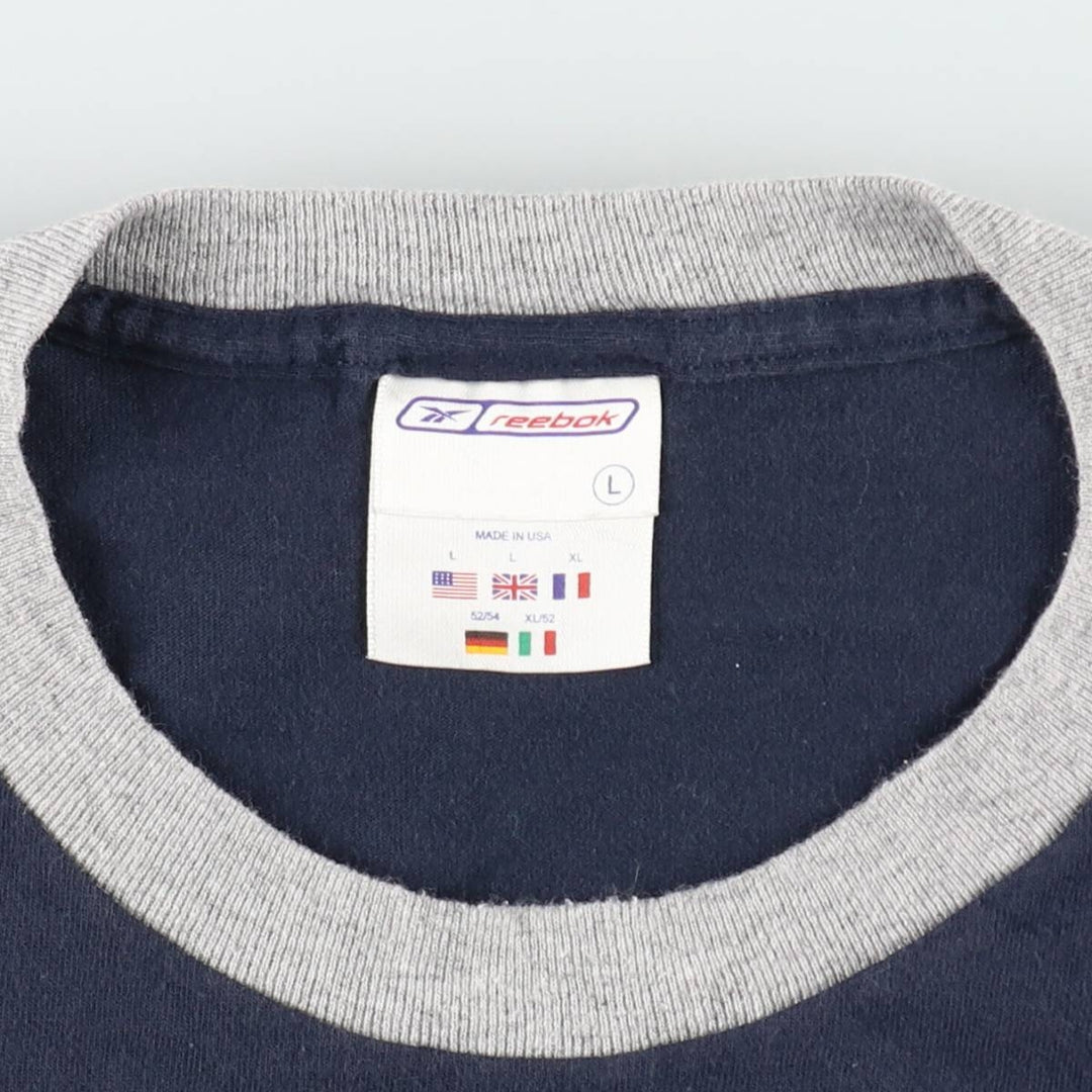 Reebok Ringer T-Shirt, Made in USA, Men's Size L (approx.) cotton navy blue type Vintage Second Hand