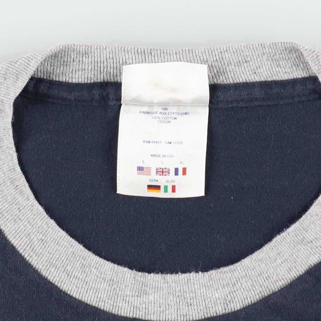 Reebok Ringer T-Shirt, Made in USA, Men's Size L (approx.) cotton navy blue type Vintage Second Hand