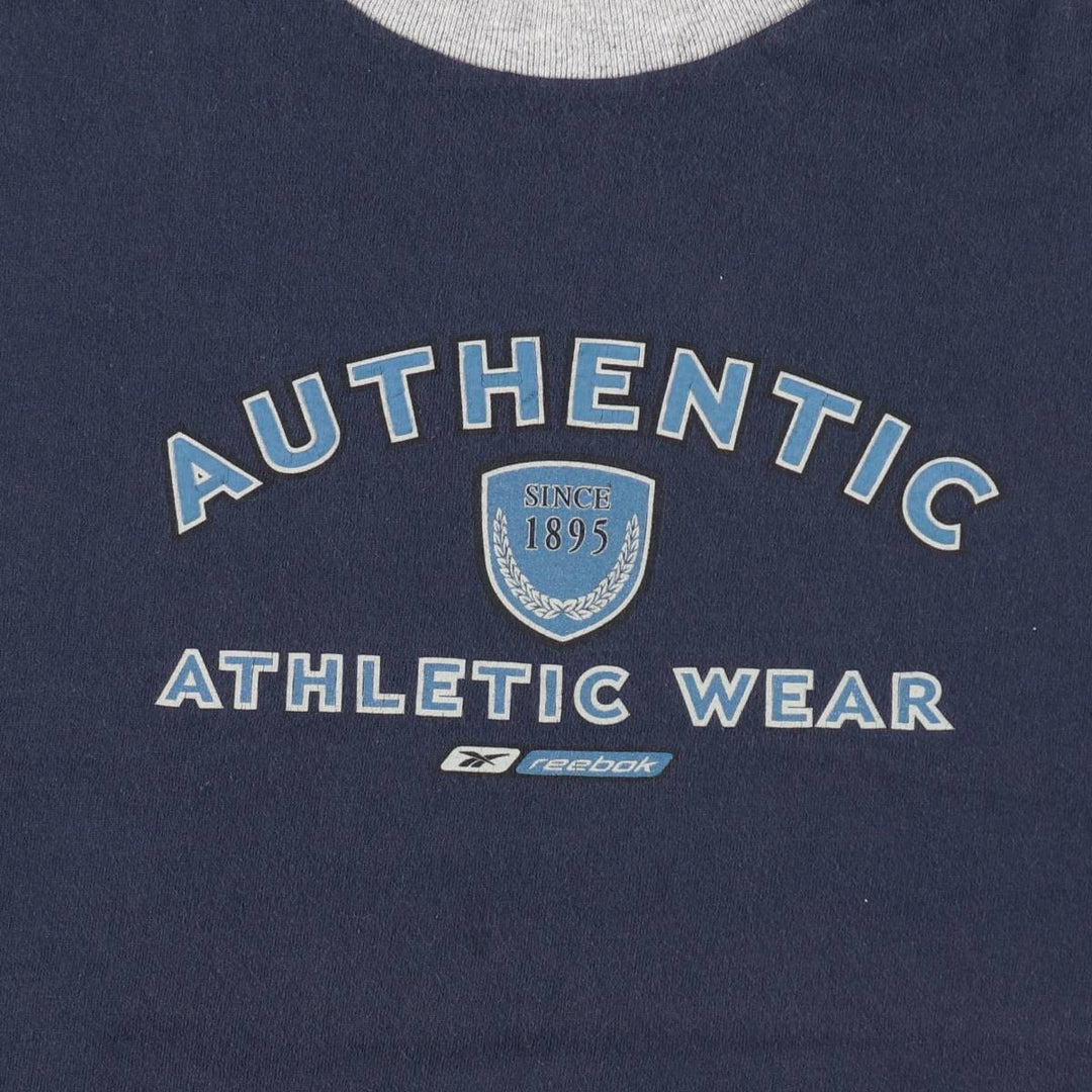 Reebok Ringer T-Shirt, Made in USA, Men's Size L (approx.) cotton navy blue type Vintage Second Hand