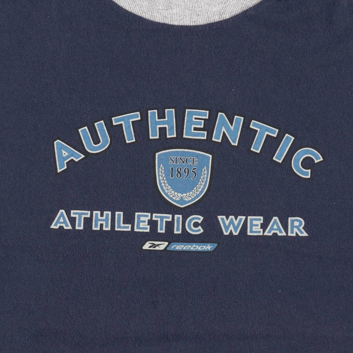 Reebok Ringer T-Shirt, Made in USA, Men's Size L (approx.) cotton navy blue type Vintage Second Hand