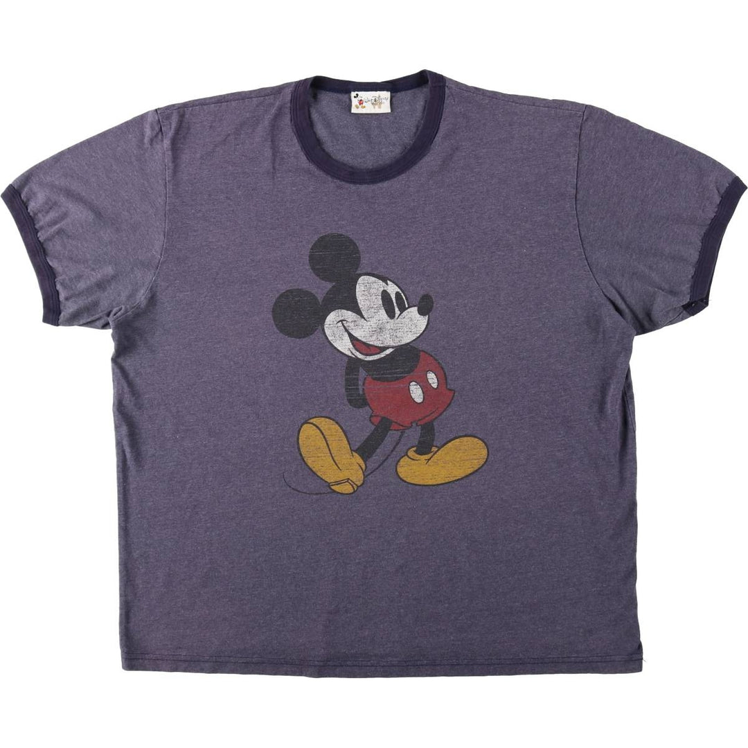 90'S Disney Mickey Mouse Ringer T-shirt, Character Print T-shirt, Men's Size L (approx.), Vintage unclear navy blue type Vintage Second Hand