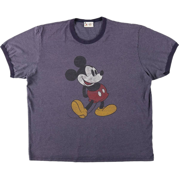 90'S Disney Mickey Mouse Ringer T-shirt, Character Print T-shirt, Men's Size L (approx.), Vintage unclear navy blue type Vintage Second Hand