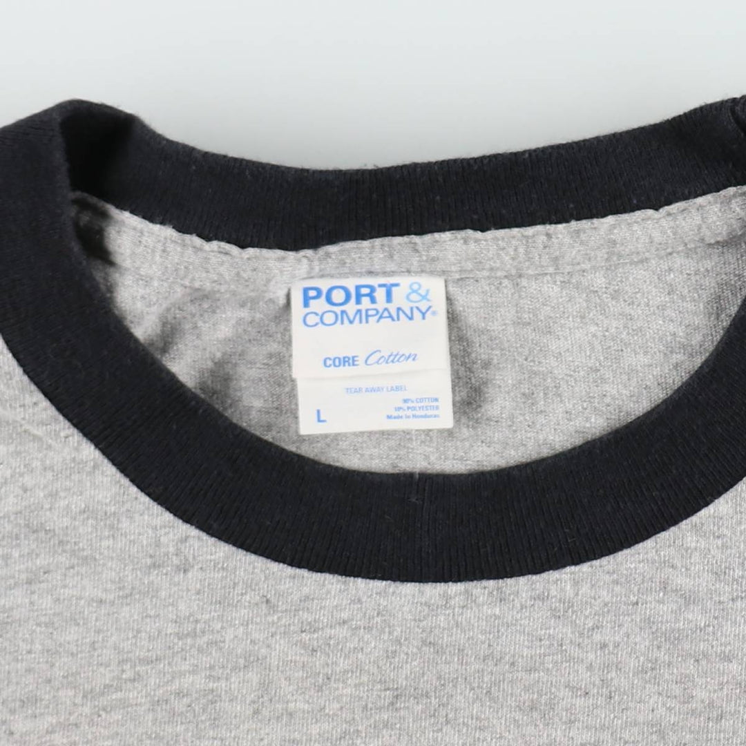 PORT and COMPANY Message Ringer T-Shirt (Men's Size L) cotton gray type Vintage Second Hand