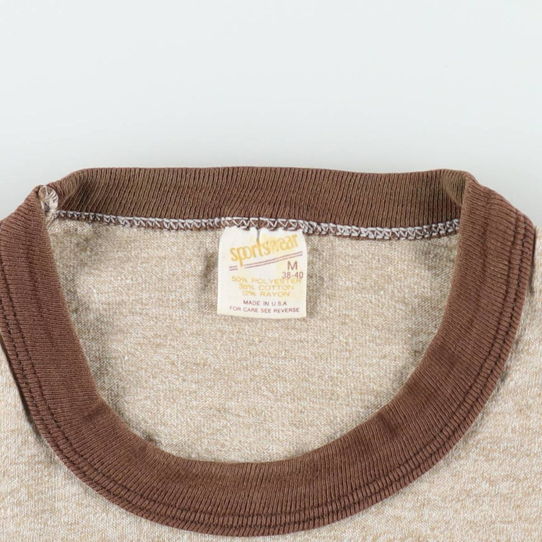 80'S Sportswear Ringer T-Shirt, Made in USA, Men's Size M (approx.), Vintage polyester brown type Vintage Second Hand