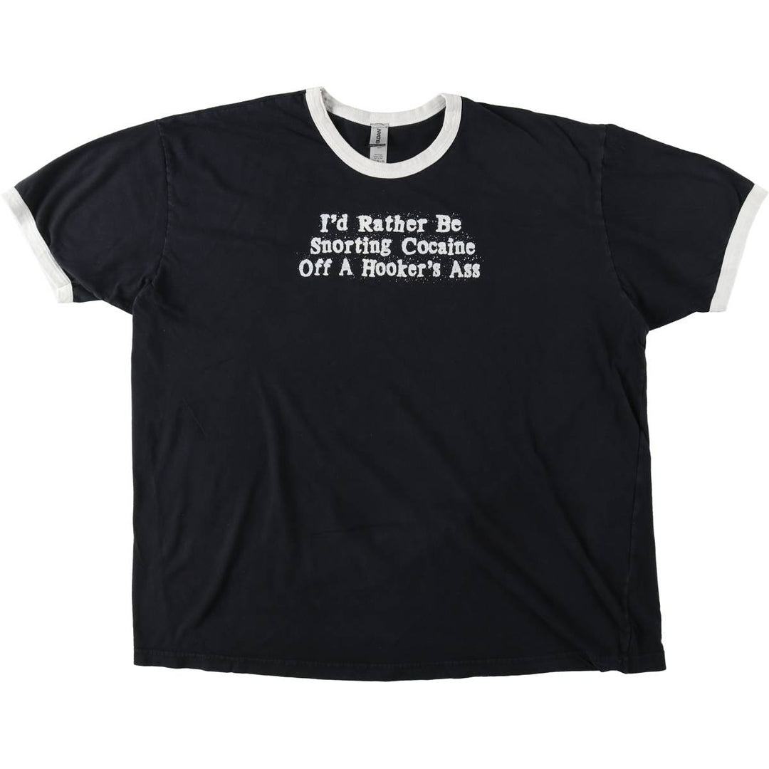 Gildan Message Ringer T-Shirt, Men's Size XL (approx.) cotton black type Vintage Second Hand