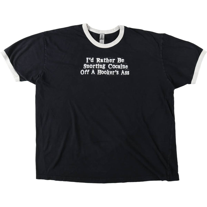 Gildan Message Ringer T-Shirt, Men's Size XL (approx.) cotton black type Vintage Second Hand