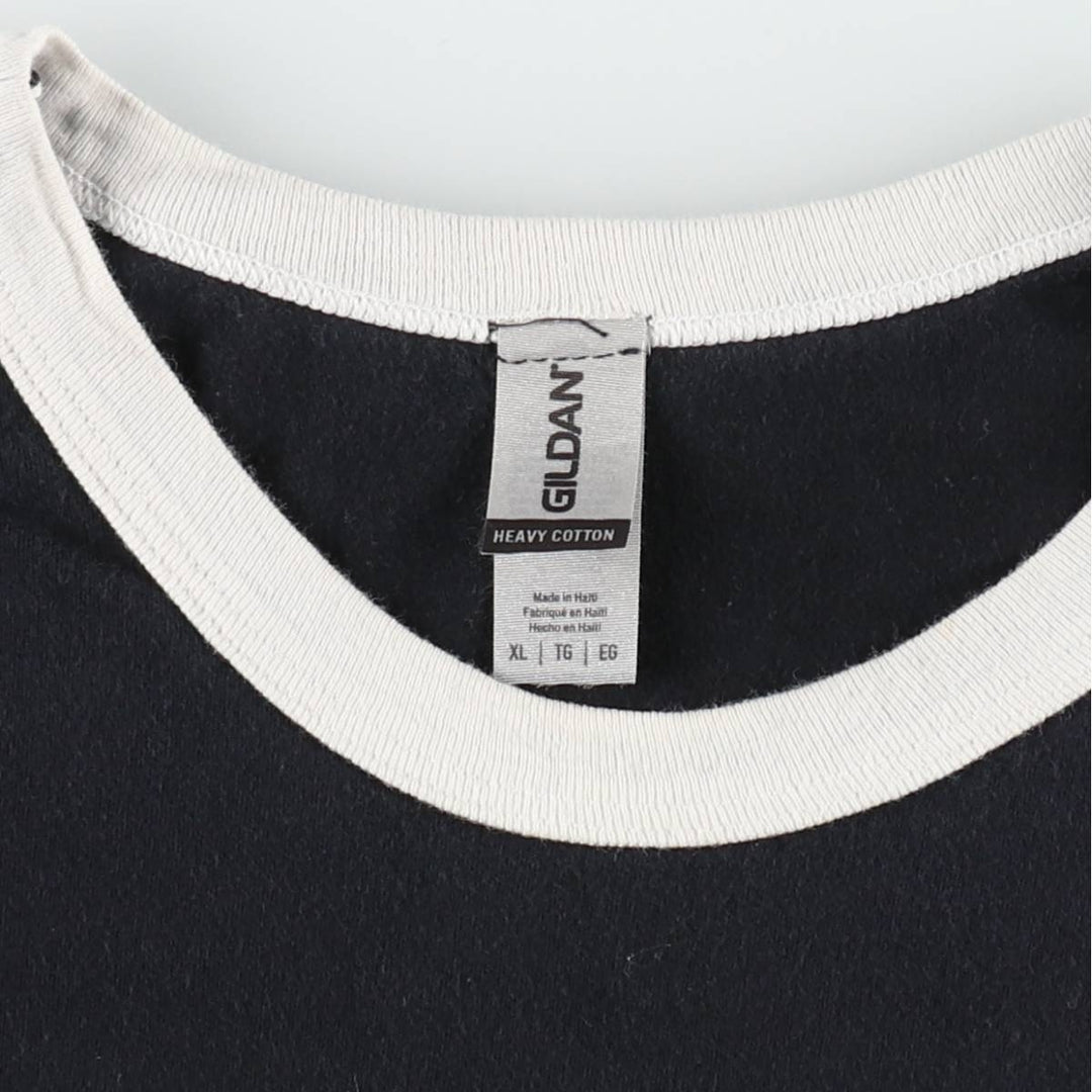 Gildan Message Ringer T-Shirt, Men's Size XL (approx.) cotton black type Vintage Second Hand