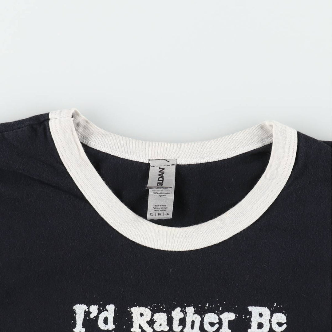 Gildan Message Ringer T-Shirt, Men's Size XL (approx.) cotton black type Vintage Second Hand