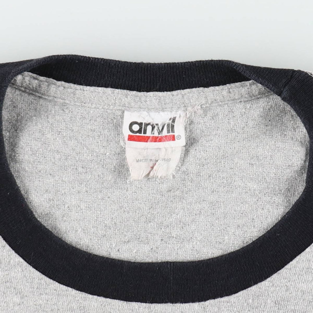 00'S Anvil Message Ringer T-shirt Men's L size cotton gray type Vintage Second Hand