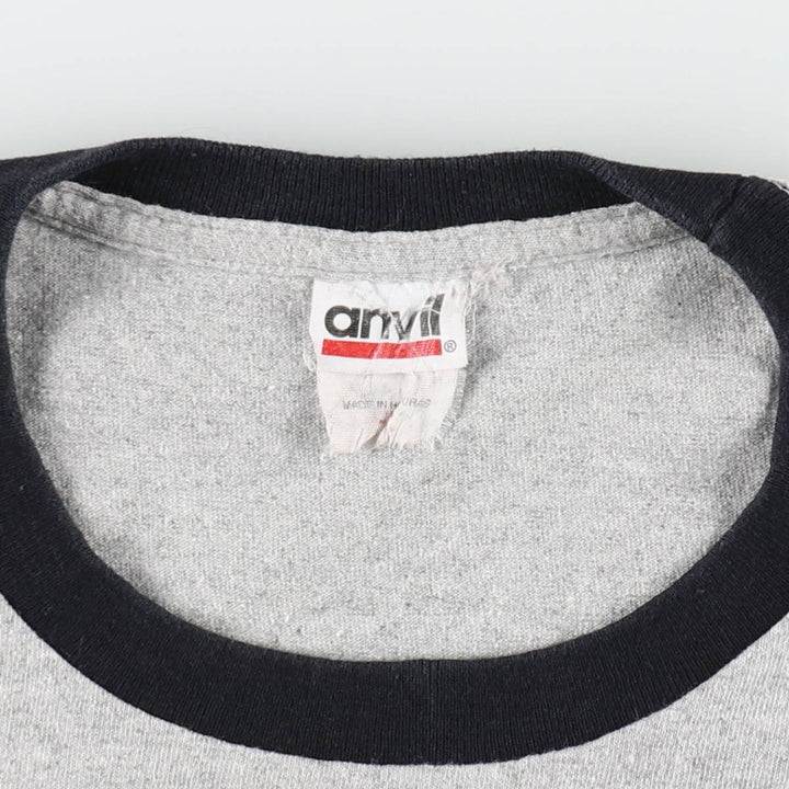 00'S Anvil Message Ringer T-shirt Men's L size cotton gray type Vintage Second Hand