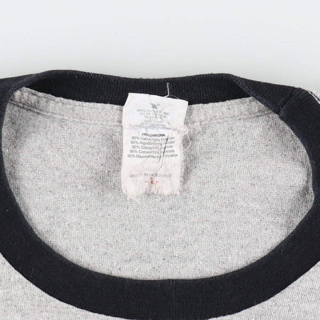 00'S Anvil Message Ringer T-shirt Men's L size cotton gray type Vintage Second Hand