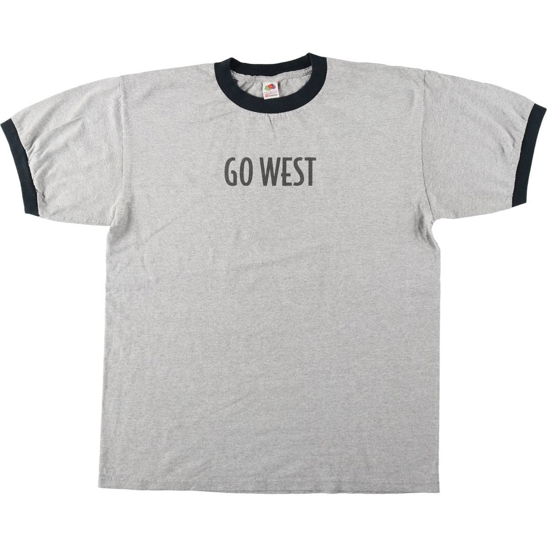Fruit of the Loom Ringer T-shirt, Men's Size L (approx.) cotton gray type Vintage Second Hand