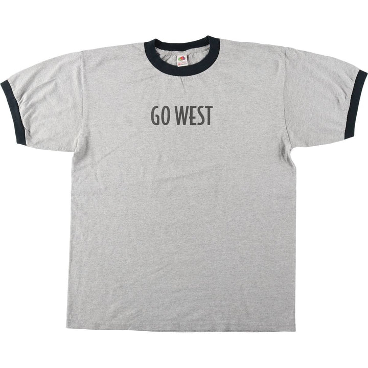Fruit of the Loom Ringer T-shirt, Men's Size L (approx.) cotton gray type Vintage Second Hand