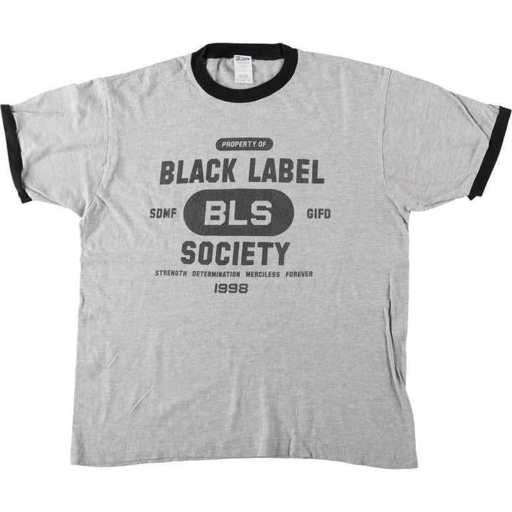 Gildan BLACK LABEL SOCIETY Skull Pattern Band Ringer T-Shirt (Men's Size M) cotton gray type Vintage Second Hand