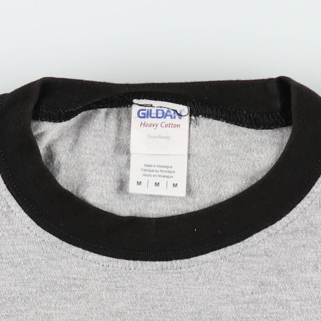 Gildan BLACK LABEL SOCIETY Skull Pattern Band Ringer T-Shirt (Men's Size M) cotton gray type Vintage Second Hand