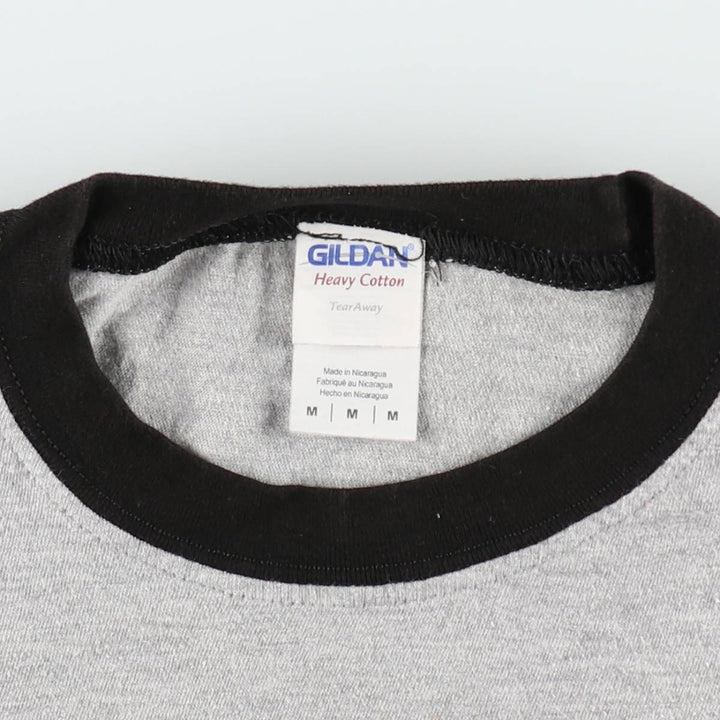 Gildan BLACK LABEL SOCIETY Skull Pattern Band Ringer T-Shirt (Men's Size M) cotton gray type Vintage Second Hand