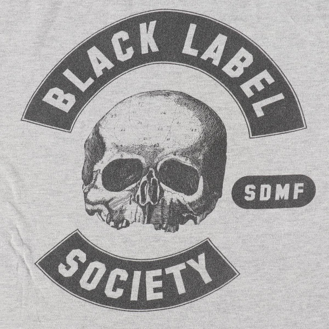 Gildan BLACK LABEL SOCIETY Skull Pattern Band Ringer T-Shirt (Men's Size M) cotton gray type Vintage Second Hand