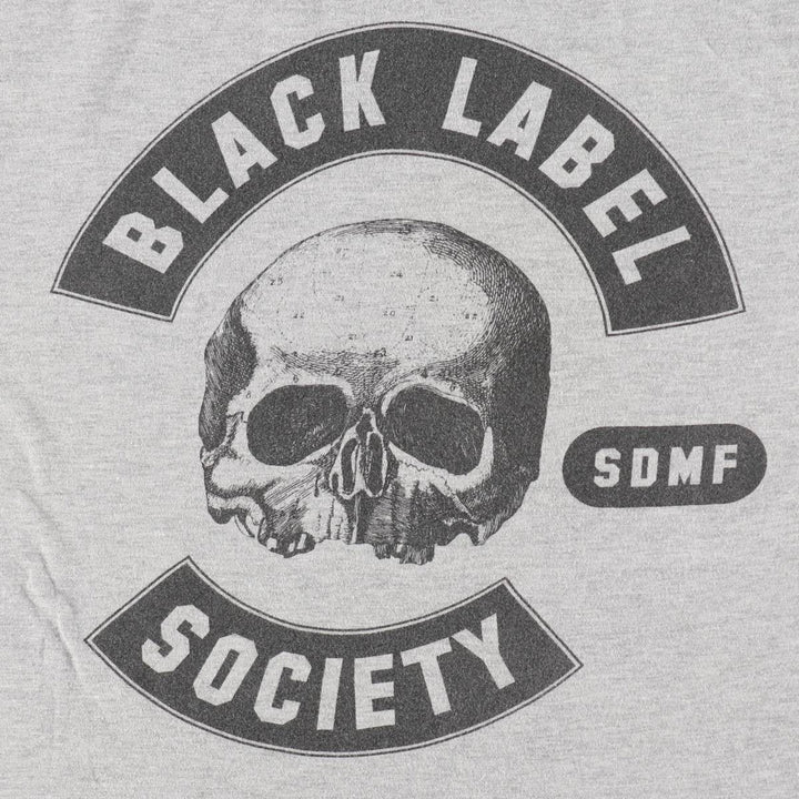 Gildan BLACK LABEL SOCIETY Skull Pattern Band Ringer T-Shirt (Men's Size M) cotton gray type Vintage Second Hand