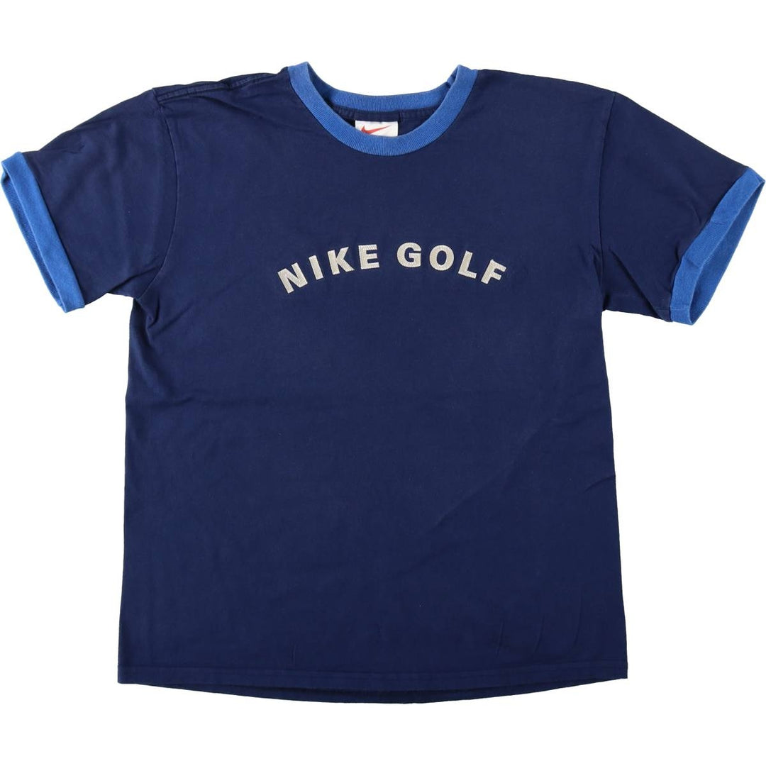 90'S Nike Golf Ringer T-Shirt, Made in USA, Men's Size L (approx.), Vintage cotton navy blue type Vintage Second Hand
