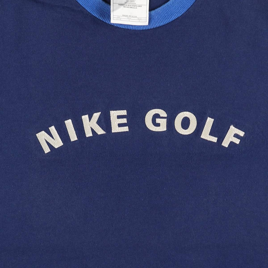 90'S Nike Golf Ringer T-Shirt, Made in USA, Men's Size L (approx.), Vintage cotton navy blue type Vintage Second Hand