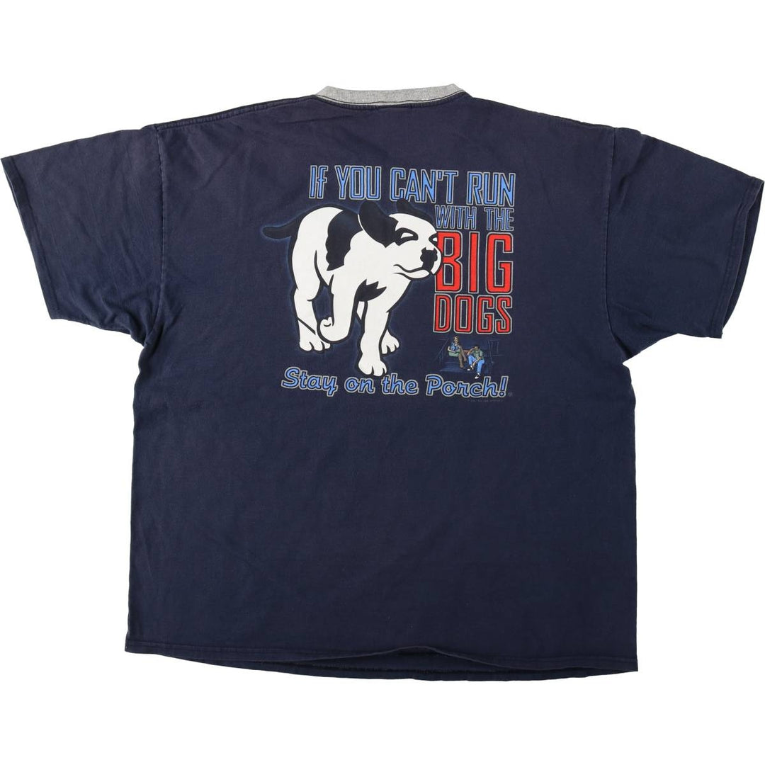 90'S BIG DOGS Dog Print Ringer T-Shirt, Made in USA, Men's XL (approx.), Vintage cotton navy blue type Vintage Second Hand