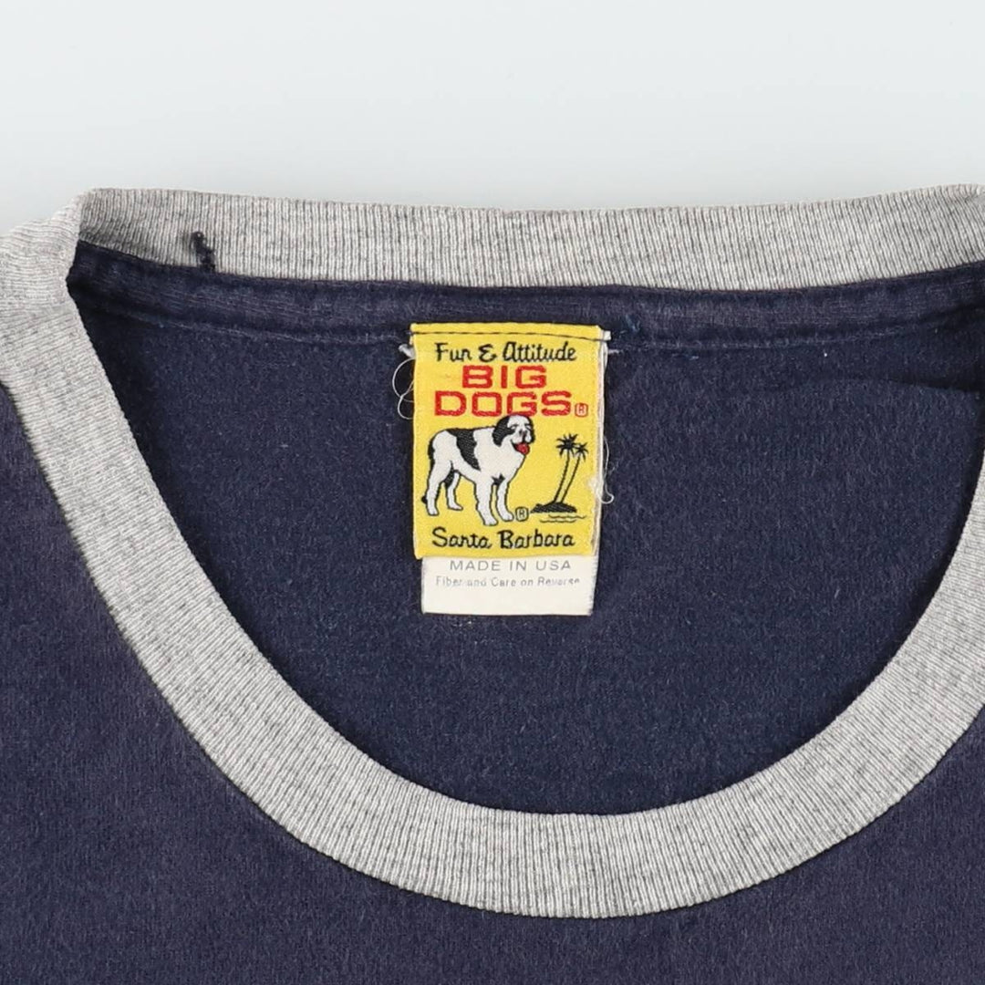 90'S BIG DOGS Dog Print Ringer T-Shirt, Made in USA, Men's XL (approx.), Vintage cotton navy blue type Vintage Second Hand