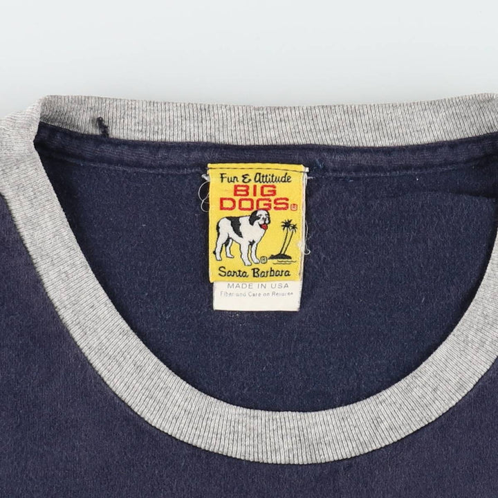 90'S BIG DOGS Dog Print Ringer T-Shirt, Made in USA, Men's XL (approx.), Vintage cotton navy blue type Vintage Second Hand