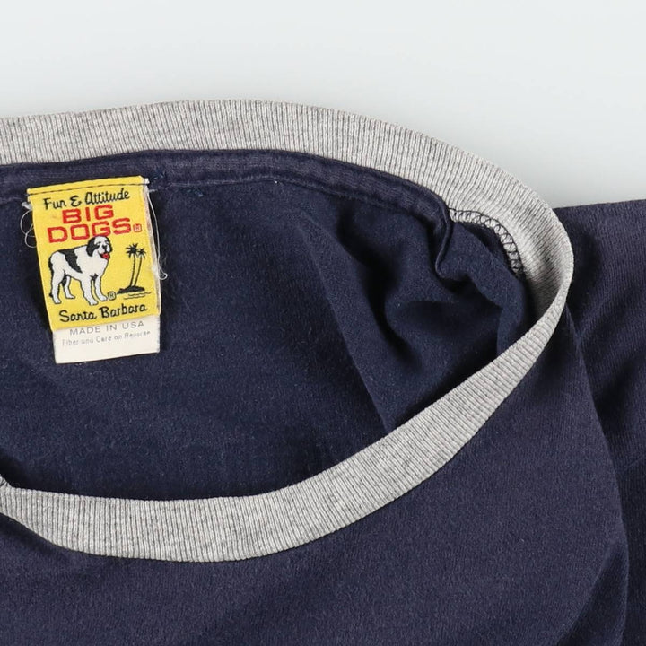 90'S BIG DOGS Dog Print Ringer T-Shirt, Made in USA, Men's XL (approx.), Vintage cotton navy blue type Vintage Second Hand