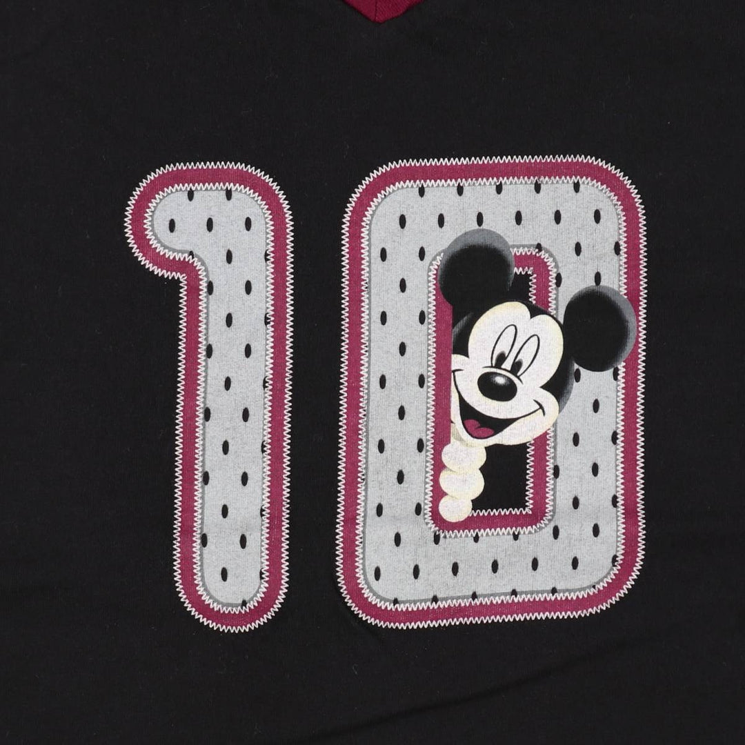 90'S Disney Mickey Mouse V-neck Ringer T-shirt, Character Print T-shirt, Men's XL equivalent, Vintage cotton black type Vintage Second Hand