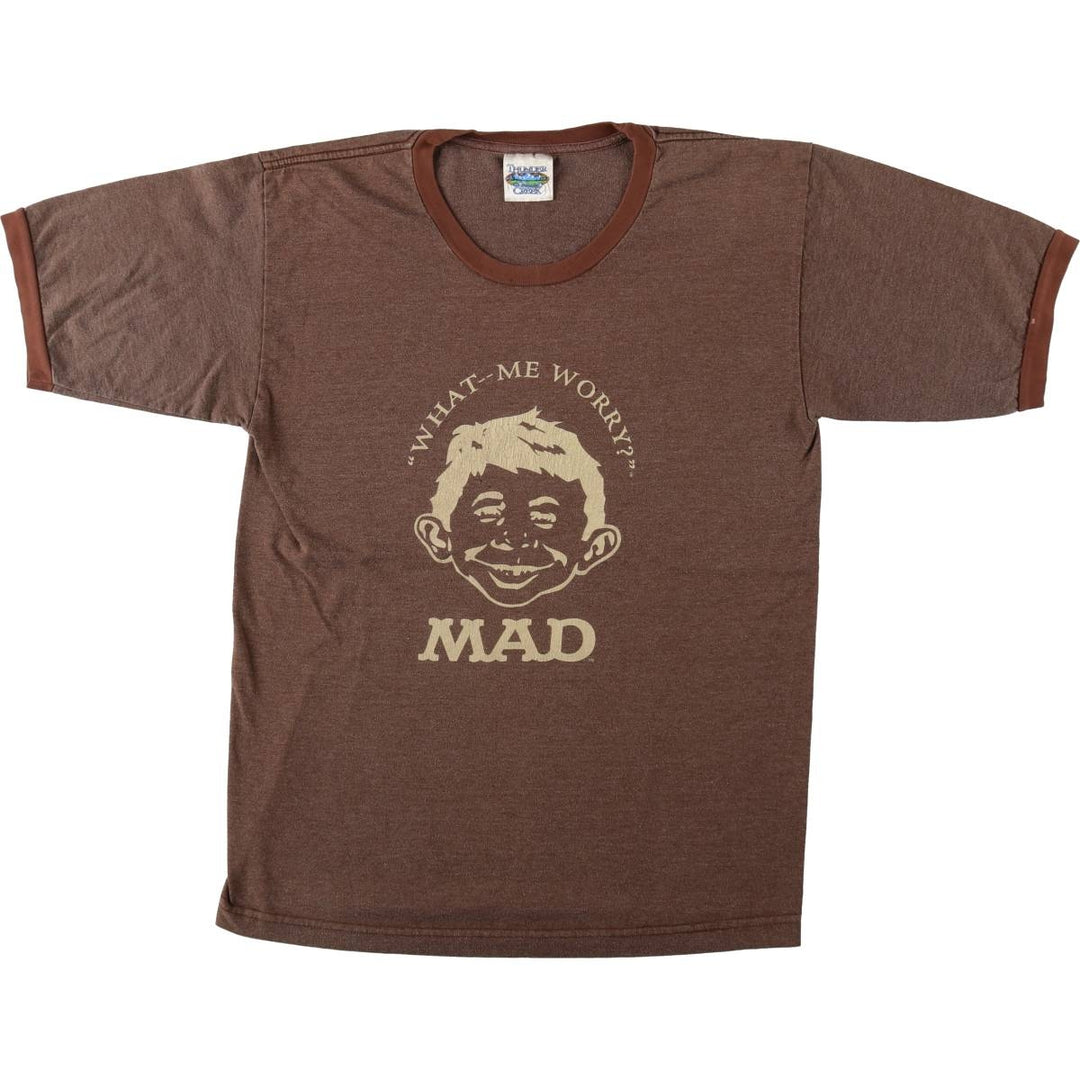 90'S THUNDER CREEK MAD MAGAZINE Ringer T-shirt, Men's Size S (approx.), Vintage unclear brown type Vintage Second Hand
