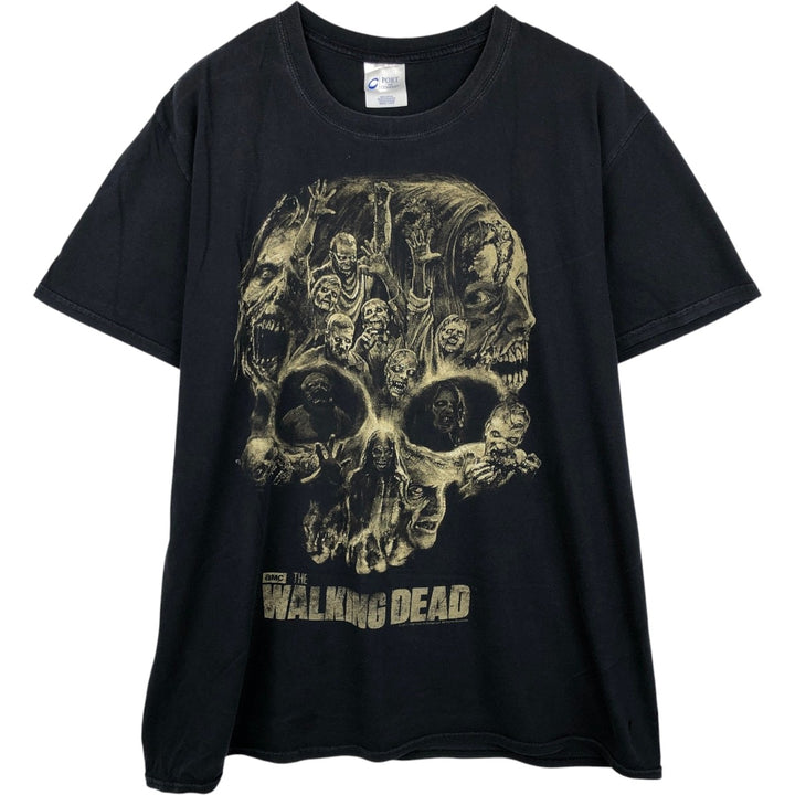 PORT and COMPANY THE WALKING DEAD Skull Pattern Movie T-Shirt (Men's Size L) cotton black type Vintage Second Hand