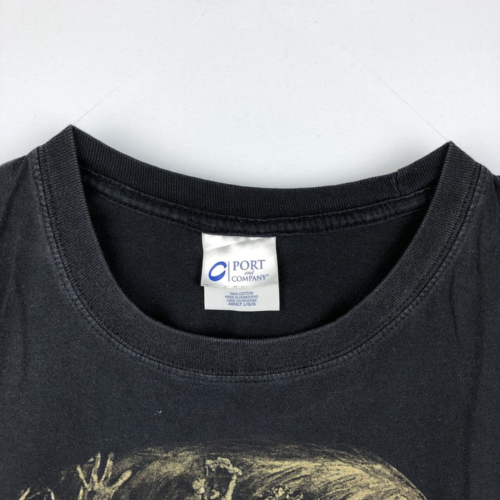 PORT and COMPANY THE WALKING DEAD Skull Pattern Movie T-Shirt (Men's Size L) cotton black type Vintage Second Hand