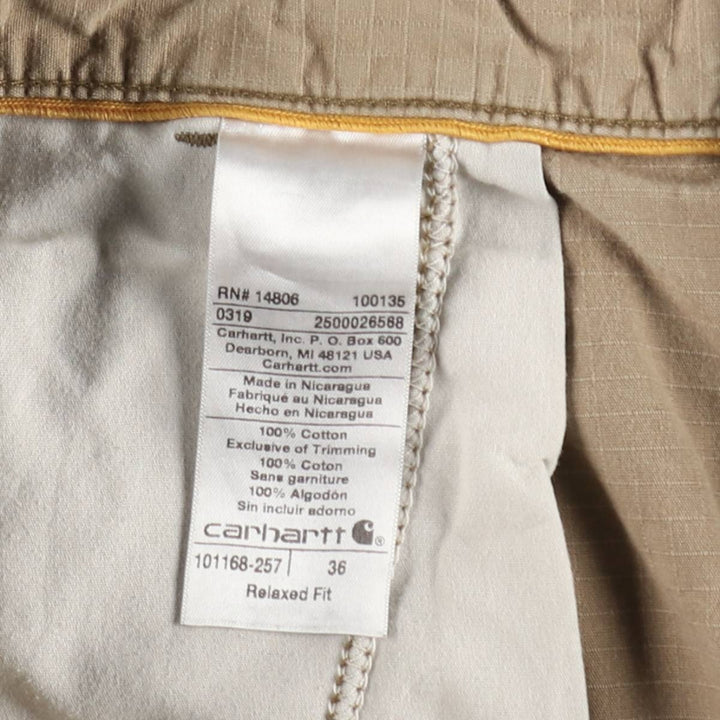 Carhartt Relaxed Fit Force Ripstop Cargo Shorts (Men's W36 equivalent) cotton Beige type Vintage Second Hand