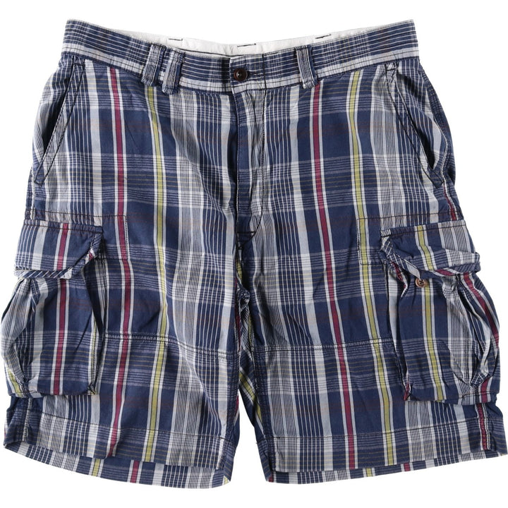 Ralph Lauren POLO by Ralph Lauren Check Pattern Cargo Shorts, Men's Size W38 (approx.) cotton navy blue type Vintage Second Hand
