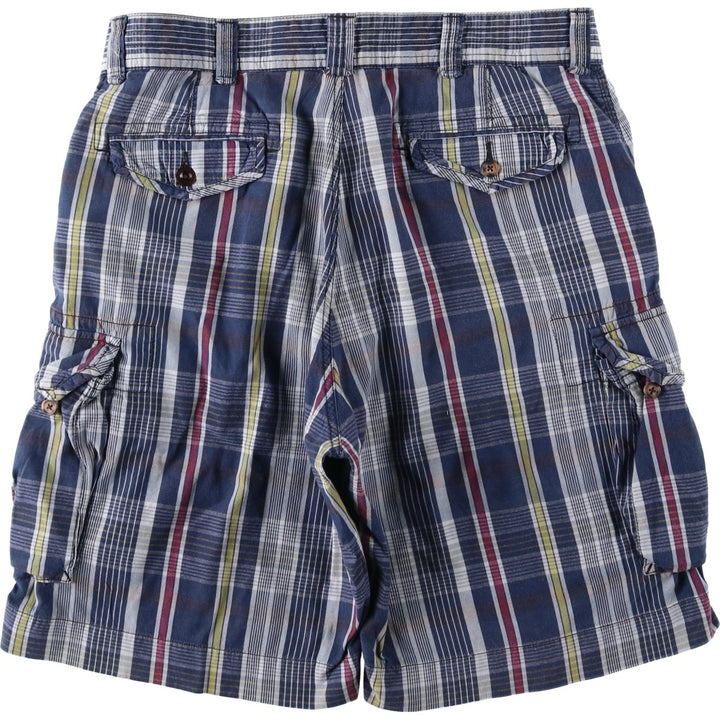 Ralph Lauren POLO by Ralph Lauren Check Pattern Cargo Shorts, Men's Size W38 (approx.) cotton navy blue type Vintage Second Hand