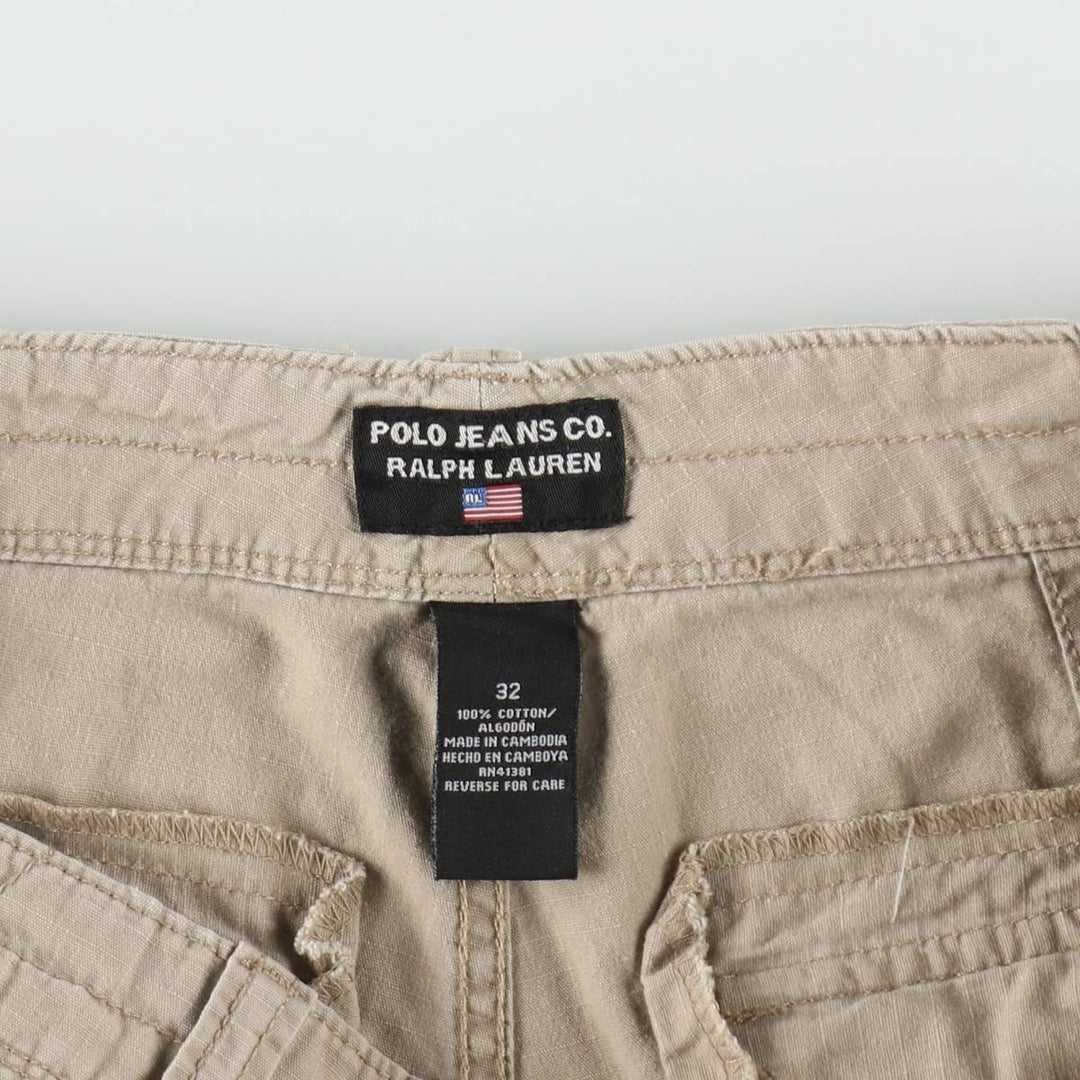 Ralph Lauren POLO JEANS COMPANY Ripstop Military Cargo Shorts (Men's size W34 equivalent) cotton Beige type Vintage Second Hand