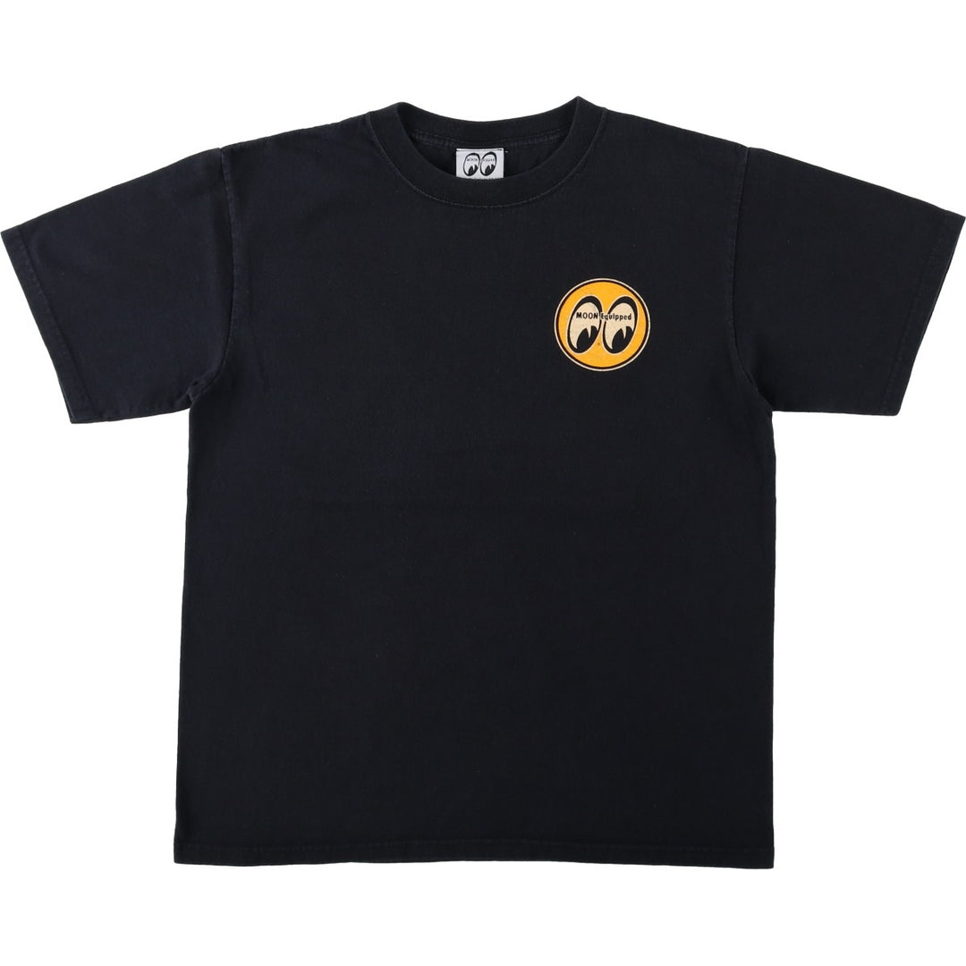 2000'S MOONEYES MOON Equipped Motorcycle Bike T-shirt, Men's Size M cotton black type Vintage Second Hand