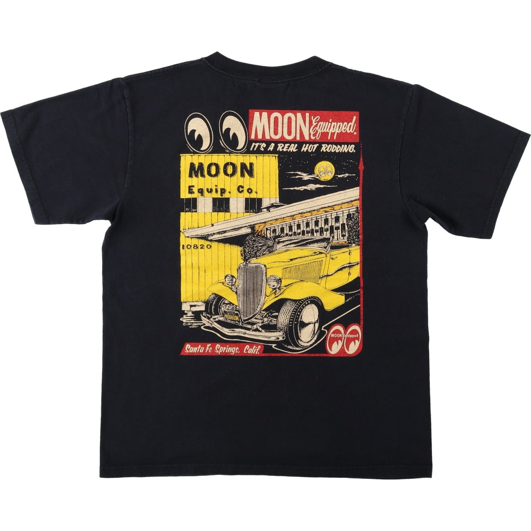 2000'S MOONEYES MOON Equipped Motorcycle Bike T-shirt, Men's Size M cotton black type Vintage Second Hand