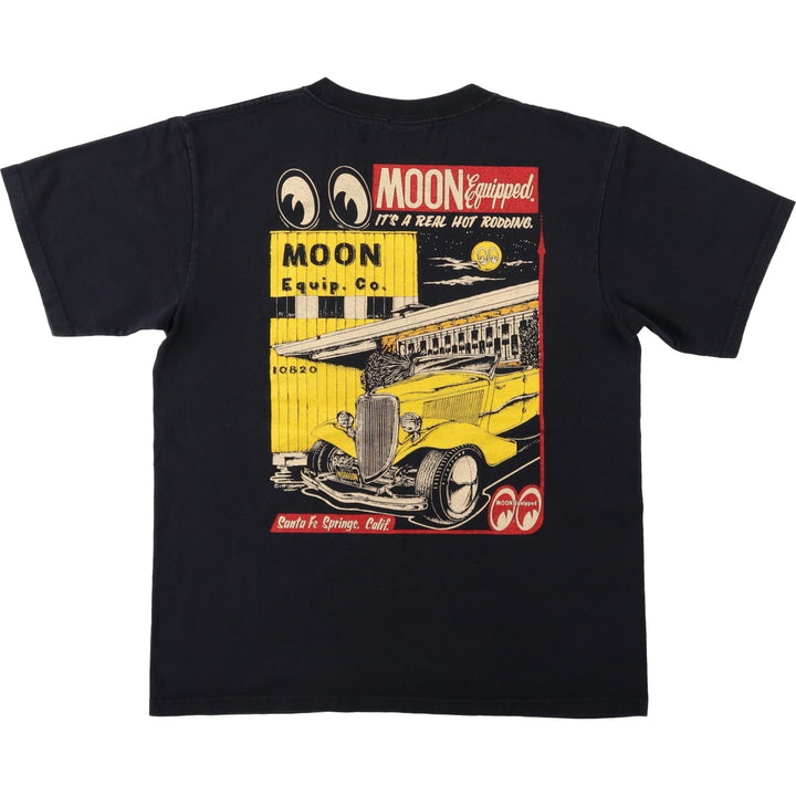 2000'S MOONEYES MOON Equipped Motorcycle Bike T-shirt, Men's Size M cotton black type Vintage Second Hand
