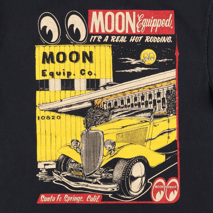 2000'S MOONEYES MOON Equipped Motorcycle Bike T-shirt, Men's Size M cotton black type Vintage Second Hand