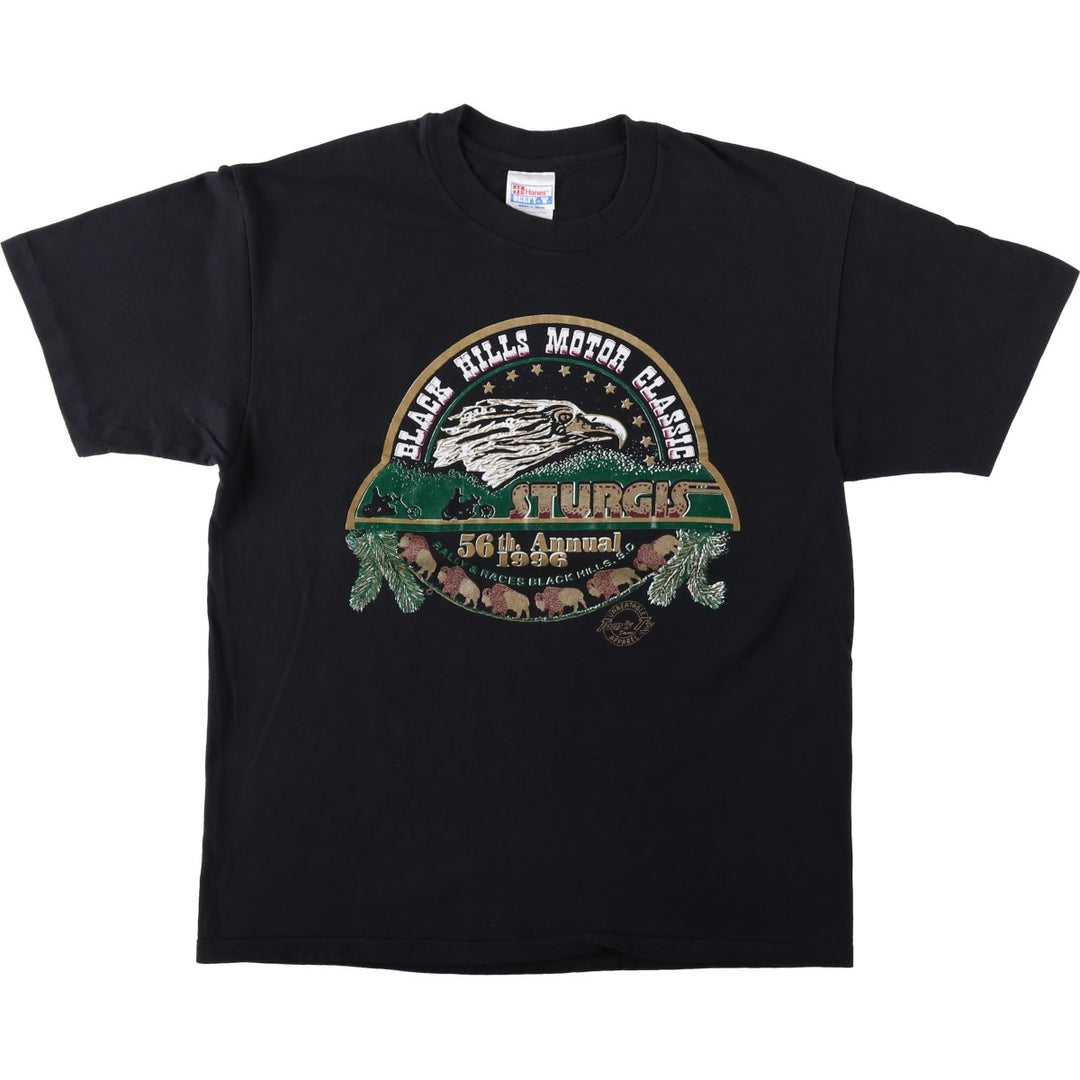 90'S Hanes BEEFY-T Eagle Pattern Motorcycle T-Shirt, Made in USA, Men's Size L (approx.), Vintage cotton black type Vintage Second Hand