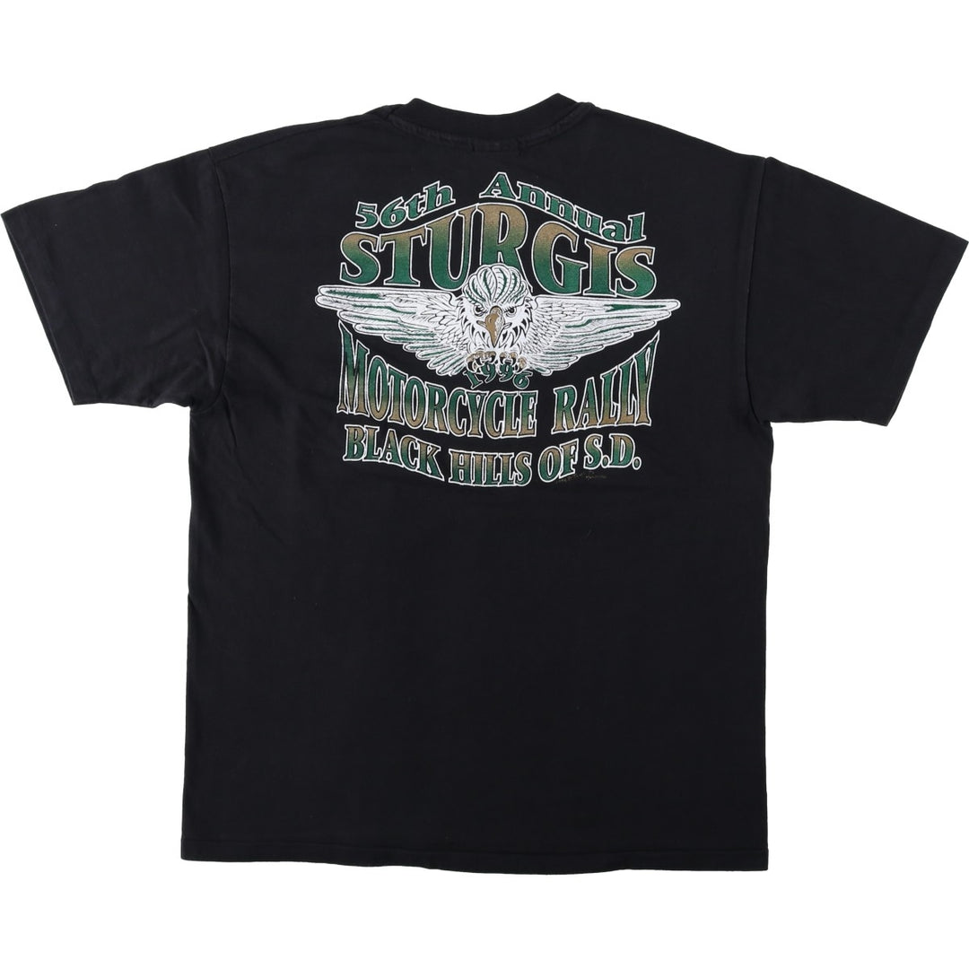 90'S Hanes BEEFY-T Eagle Pattern Motorcycle T-Shirt, Made in USA, Men's Size L (approx.), Vintage cotton black type Vintage Second Hand