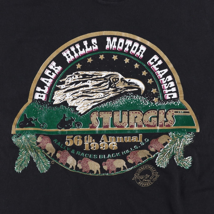 90'S Hanes BEEFY-T Eagle Pattern Motorcycle T-Shirt, Made in USA, Men's Size L (approx.), Vintage cotton black type Vintage Second Hand