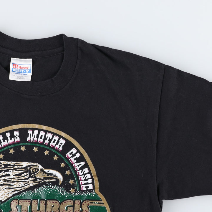 90'S Hanes BEEFY-T Eagle Pattern Motorcycle T-Shirt, Made in USA, Men's Size L (approx.), Vintage cotton black type Vintage Second Hand