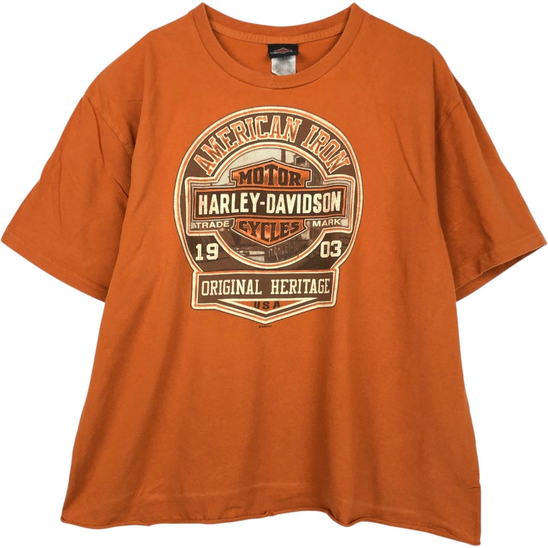 Harley-Davidson Cut-Off Motorcycle Bike T-Shirt, Made in USA, Men's Size XL (approx.) cotton brown type Vintage Second Hand