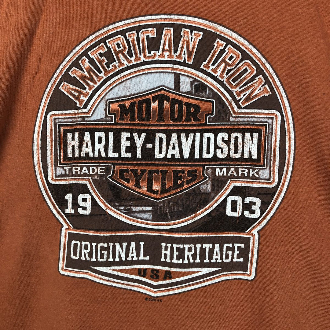 Harley-Davidson Cut-Off Motorcycle Bike T-Shirt, Made in USA, Men's Size XL (approx.) cotton brown type Vintage Second Hand